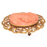 Antique 20K Yellow Gold Red Coral Cameo Filigree Brooch Pin Pendant