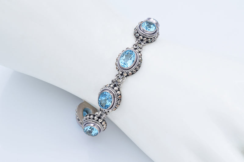 Suarti BA Indonesia Sterling Silver Blue Topaz Necklace & Earrings Set