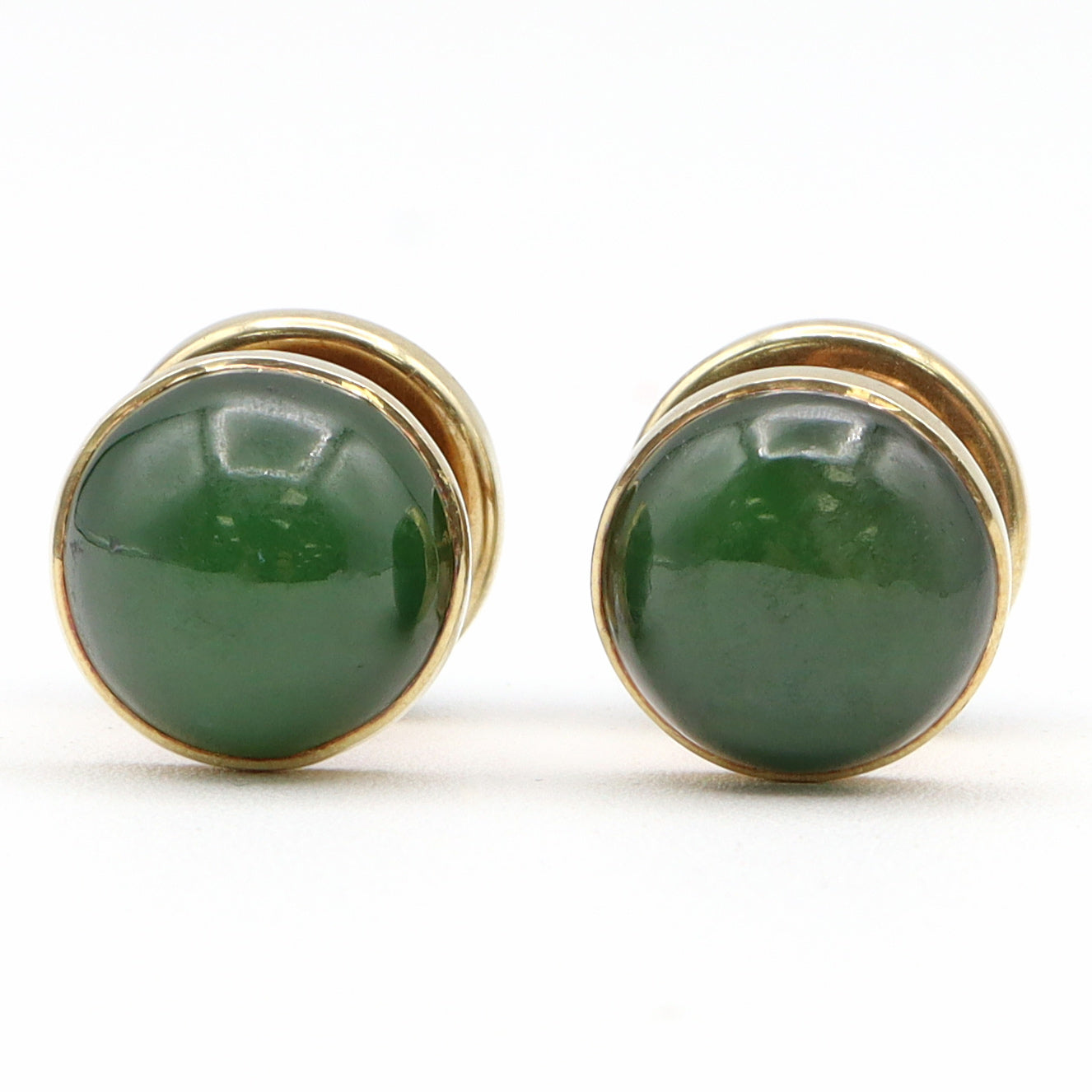 Vintage 14K Yellow Gold Nephrite Men's Double Faced Cufflinks, 8 Grams