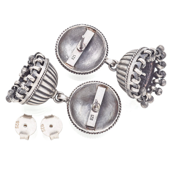 Estate Sterling Silver Round Drop Traditional Jhumka Earrings