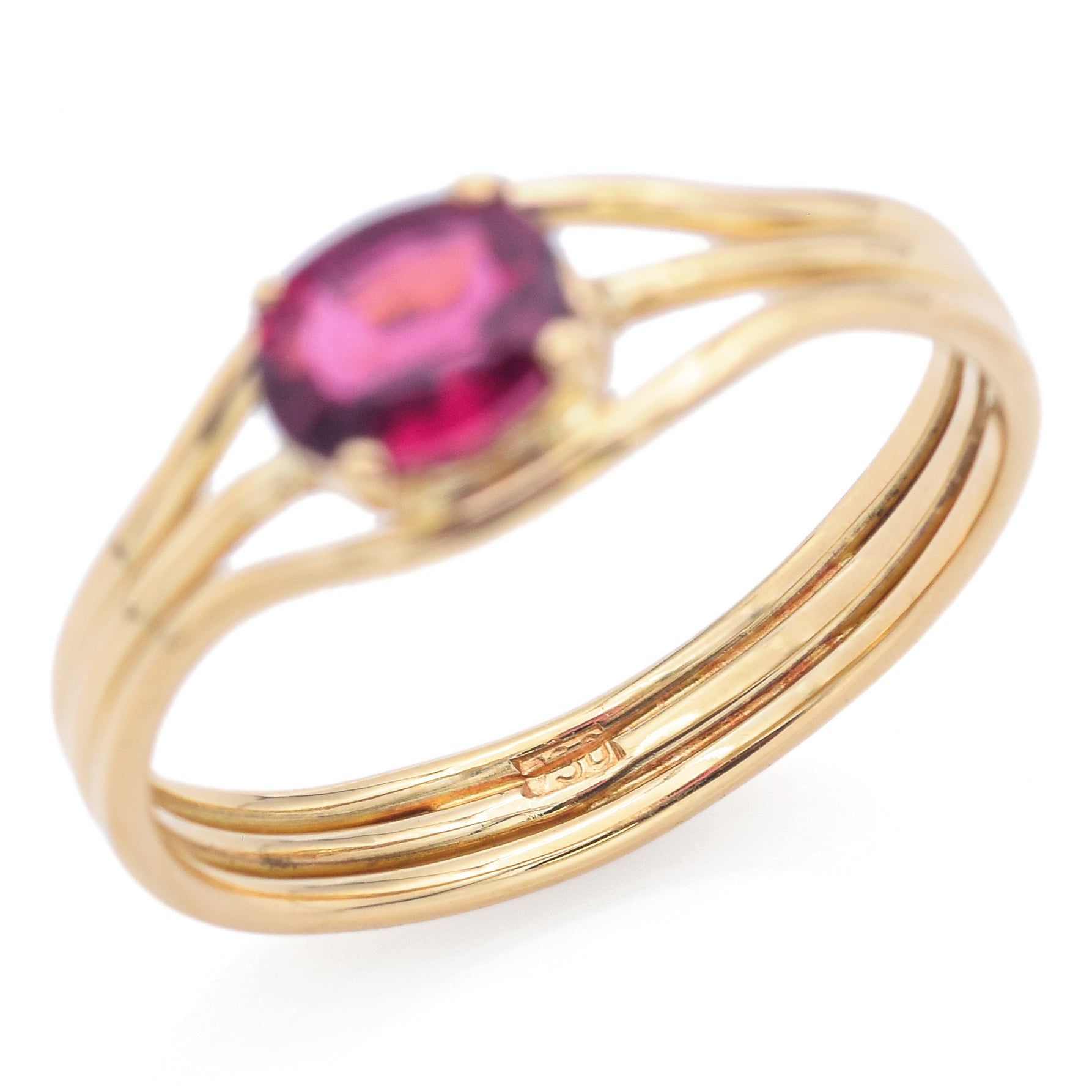 Vintage 18K Yellow Gold Rubellite Band Ring Size 6.75