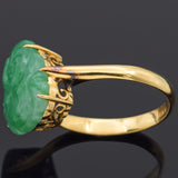 Vintage Green Jade 18K Yellow Gold Carved Buddha Band Ring Size 5.5