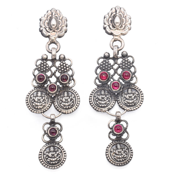 Estate Sterling Silver Ruby Lord Ganesha Traditional Jhumka Earrings