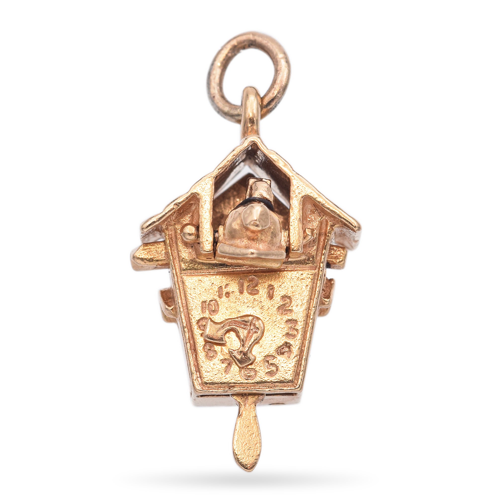 Vintage 14K Yellow Gold Articulated Cuckoo Bird Clock Charm Pendant