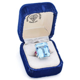 $18,000 Appraised Platinum 30 TCW Aquamarine, Ruby & 0.40 TCW Diamond Ring +Box