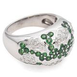 18K White Gold Green Garnet and Paisley Diamond Dome Ring