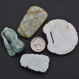 Lot of 4 Vintage Green & White Jade Carved Fruit & Lock Pendants