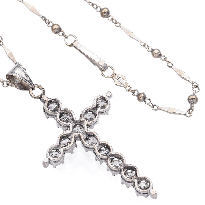 Vintage White Gold 2.04 TCW Diamond Cross Pendant Necklace