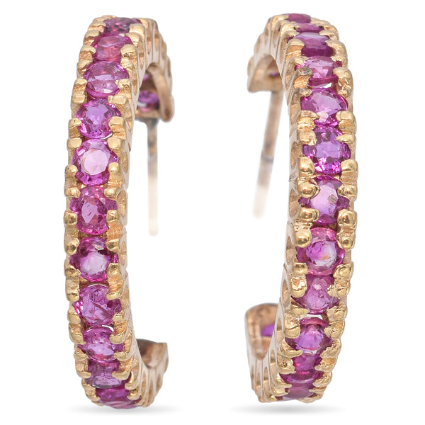 14K Gold 3.6 TCW Pink Sapphire Hoop Earrings