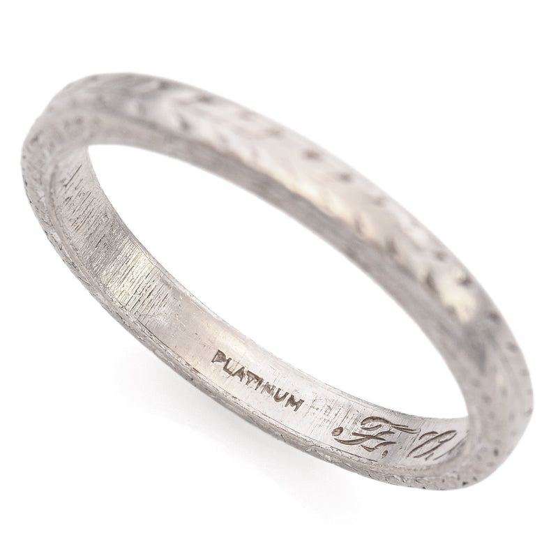 Antique Platinum Engraved 1921 Wedding Band