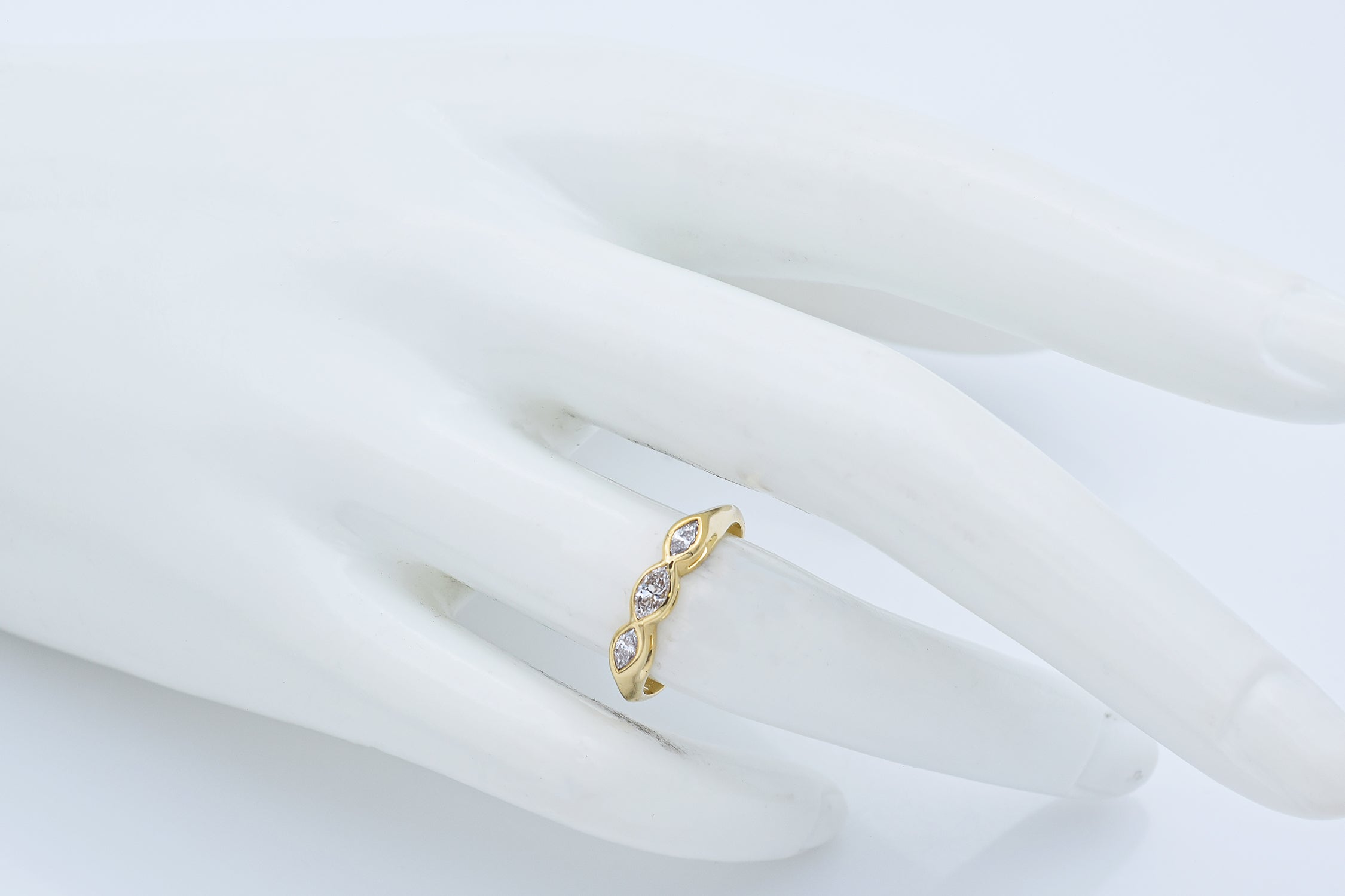 Tiffany & Co 18K Yellow Gold 0.38 TCW Diamond Marquise Three-Stone Band Ring