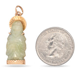 Vintage 16K Yellow Gold Green Jade Carved Kwan Yin Pendant