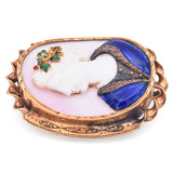 Antique 14K Yellow Gold Pink Conch & Commeso Enamel Ceres Cameo Brooch Pendant