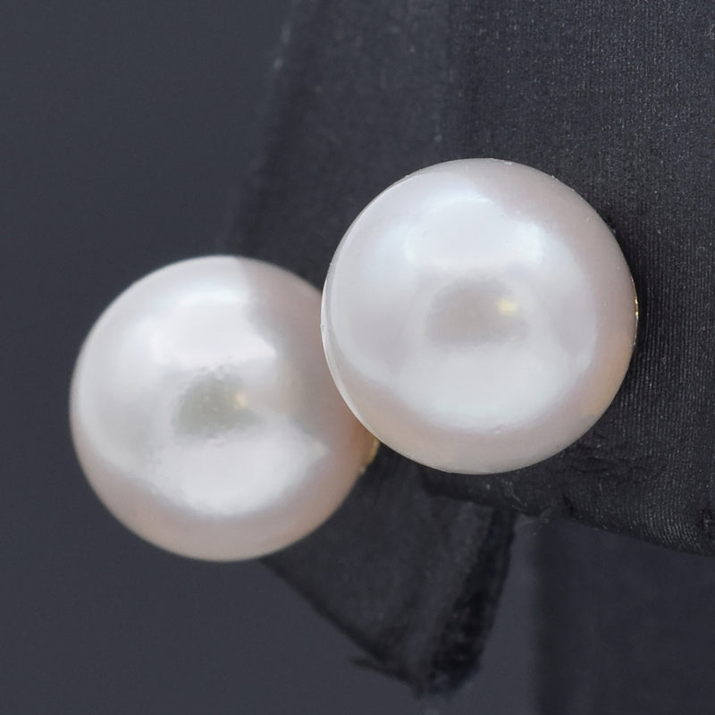 Estate 14K Yellow Gold Pearl Stud Earrings 8 mm