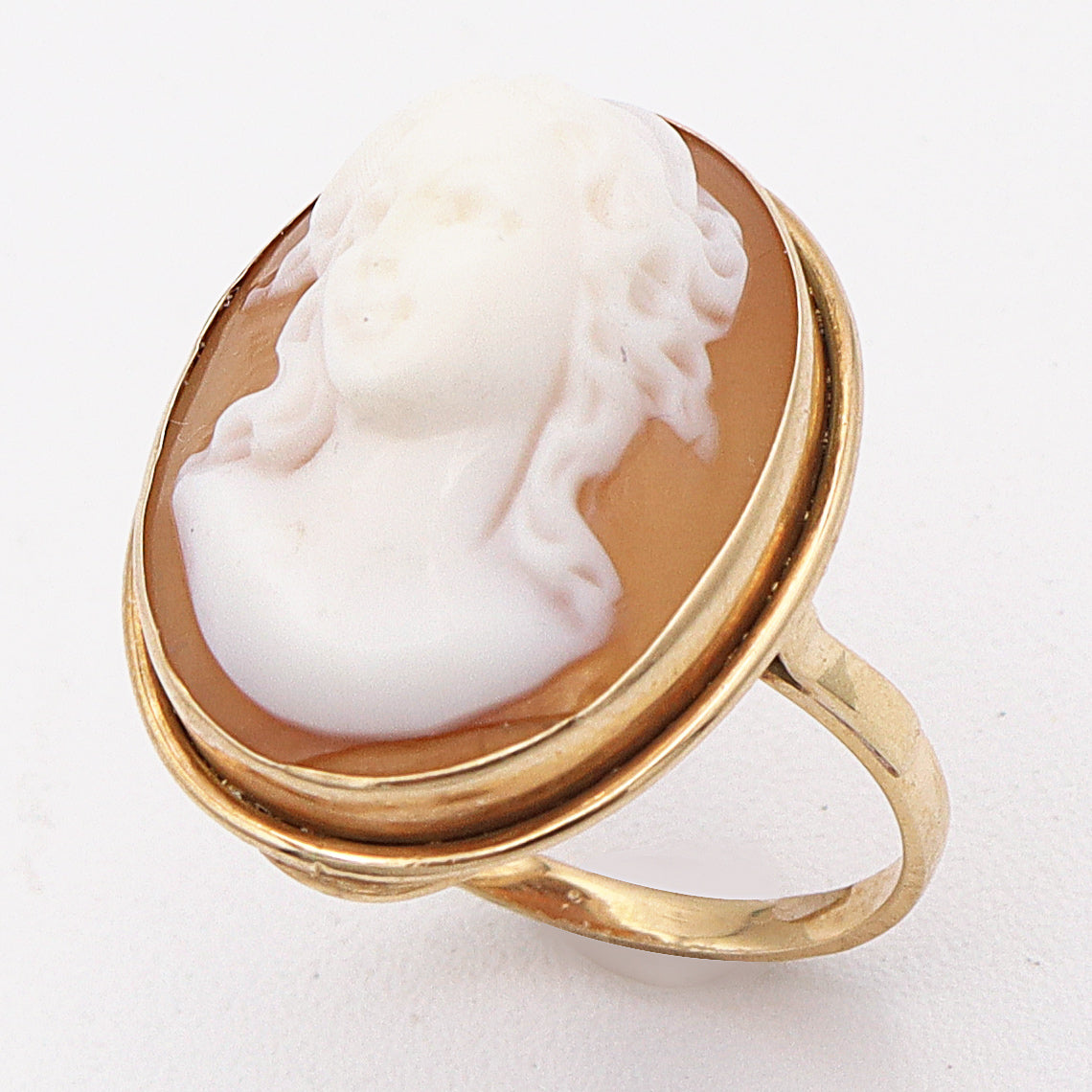 Antique 14K Yellow Gold Carved Shell Cameo Ring, Size 6