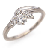 Vintage 14K White Gold Diamond Leaf Motif Engagement Ring