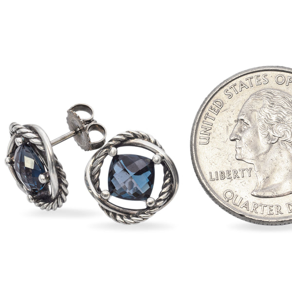 David Yurman Sterling Silver Blue 2.68 TCW Blue Topaz Infinity Stud Earrings