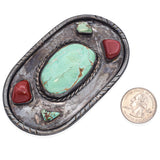 Vintage Sterling Silver Turquoise and Coral Belt Buckle