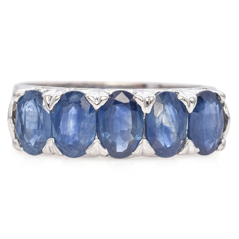 Vintage Silver 5 Stone 3.1 TCW Blue Sapphire Ring