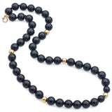 Vintage 14K Yellow Gold Black Onyx Beaded Strand Necklace 18 Inches