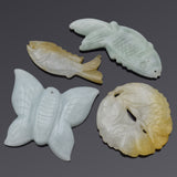 Lot of 4 Vintage Green & White Red Jade Carved Butterfly & Koi Fish Pendants