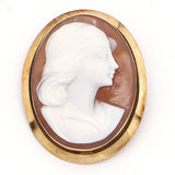 Antique 18K Yellow Gold Cameo Shell Portrait Brooch Pin Pendant