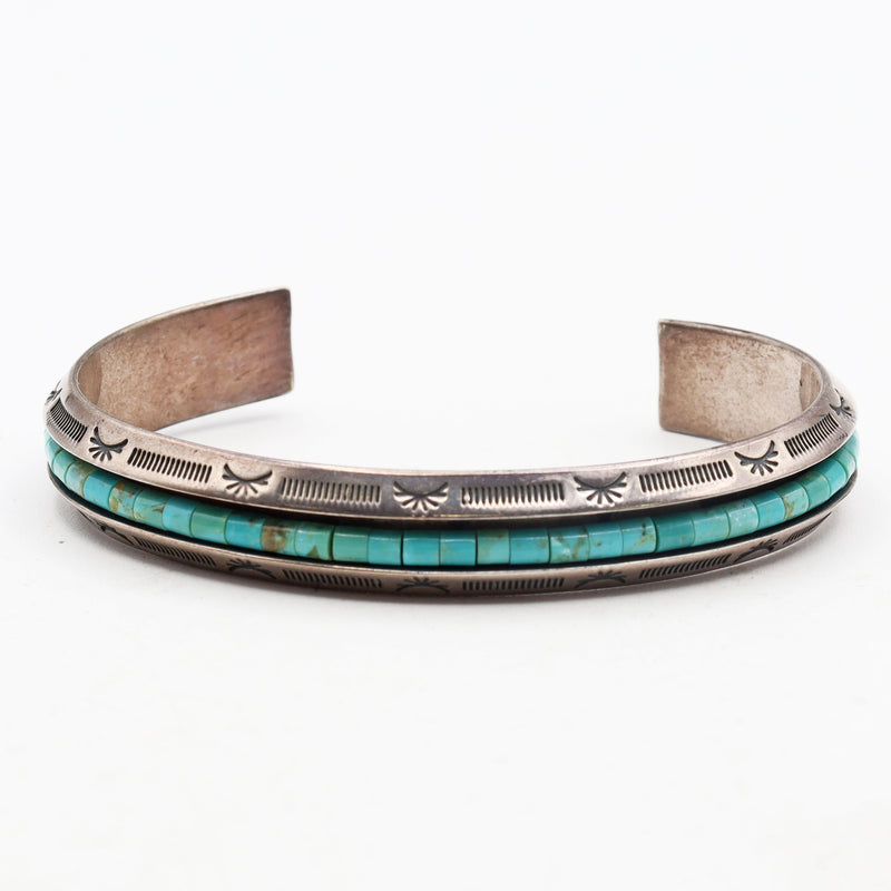 Vintage Signed Southwest Indian Sterling Silver Turquoise Cuff Bracelet