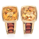 14K Yellow Gold 0.52 TCW Cushion Cut Citrine and Baguette Garnet J Hoop Earrings