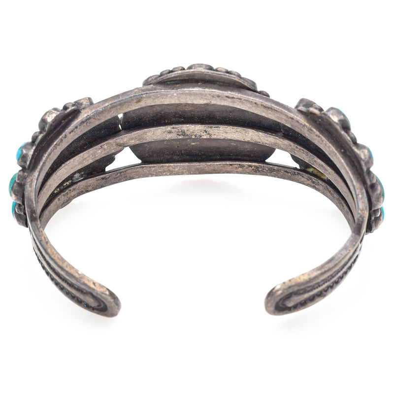 Vintage 1940s Navajo Sterling Silver Turquoise Cuff Bracelet