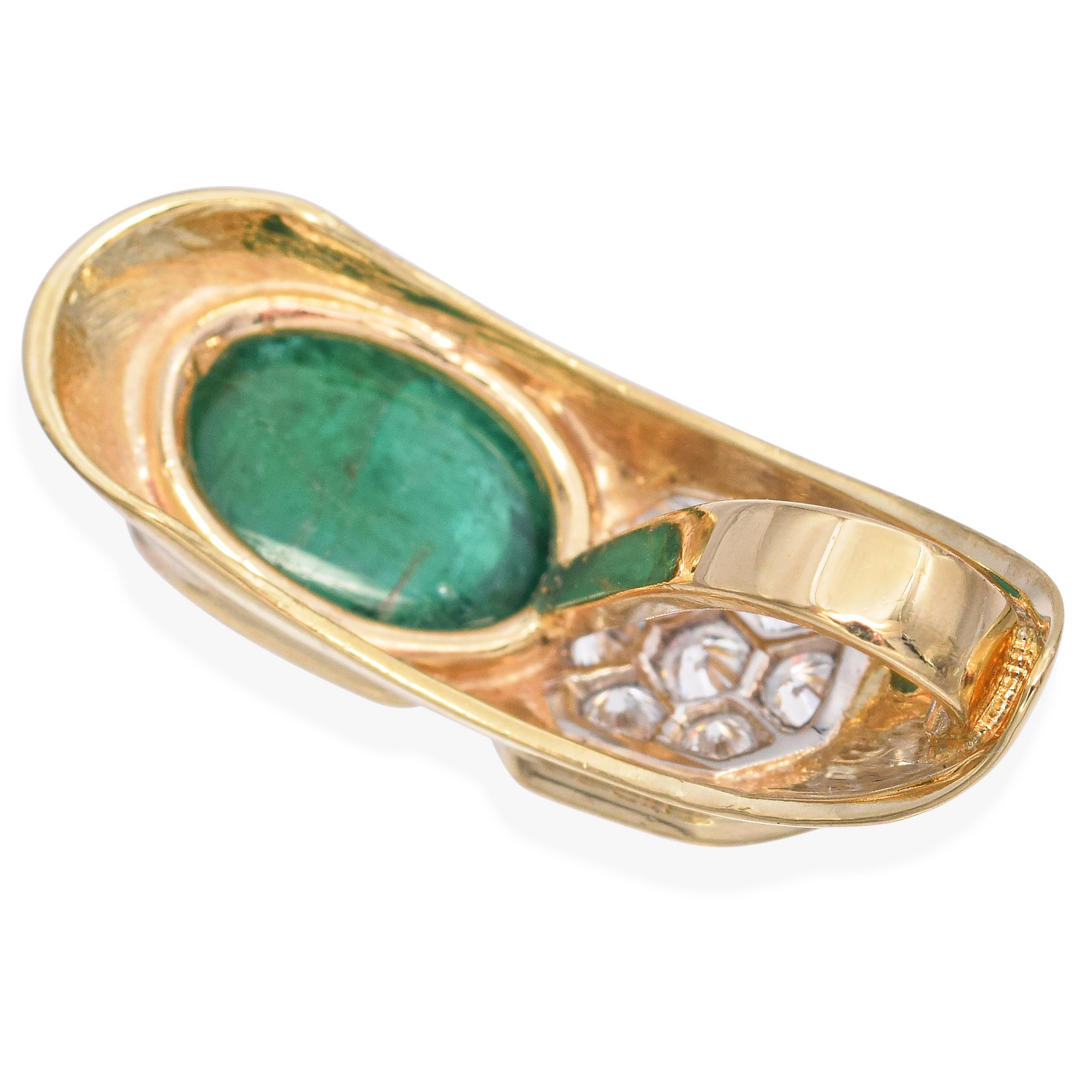 17K Yellow Gold 2.92 Ct. Emerald Cabochon and Diamond Pendant