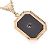 Antique ESEMCO 10K Yellow Gold Onyx and Diamond Pendant Necklace