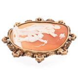 Antique Yellow Gold Cameo Woman With Two Children and Bird Brooch