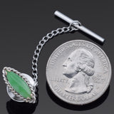 Vintage 14K White Gold Green Jade Marquise Lapel Pin Tie Tack