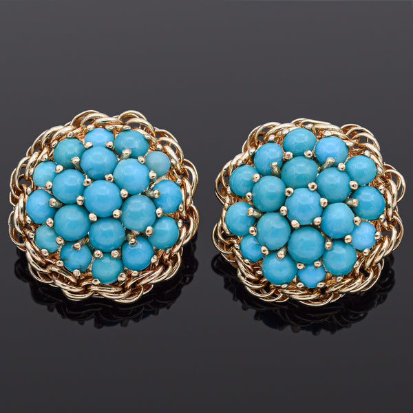 Cartier 14K Yellow Gold Turquoise Cluster Clip-On Earrings