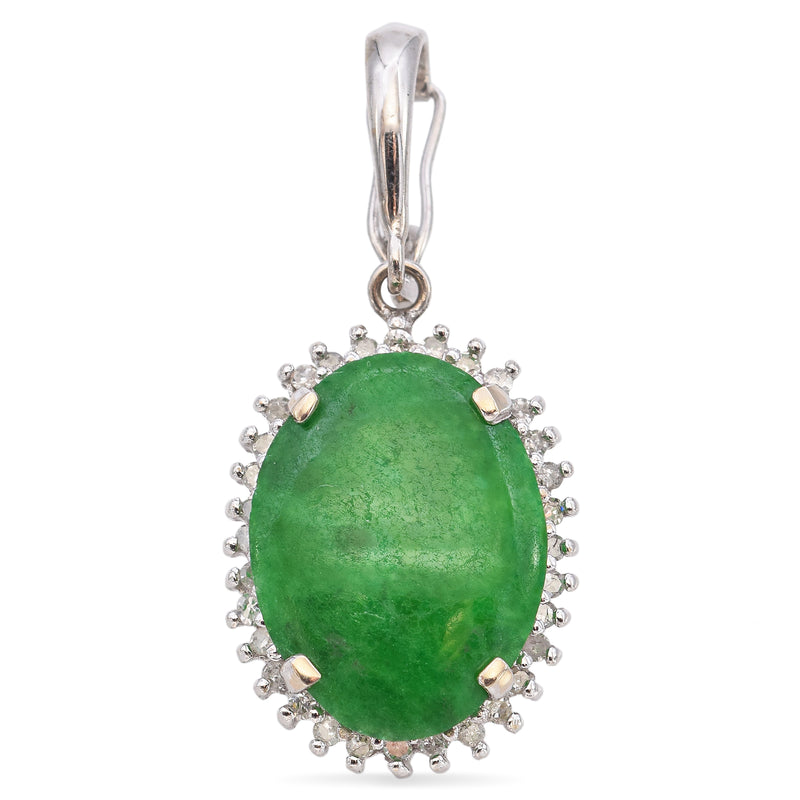 Vintage 14K White Gold Jade and Diamond Pendant