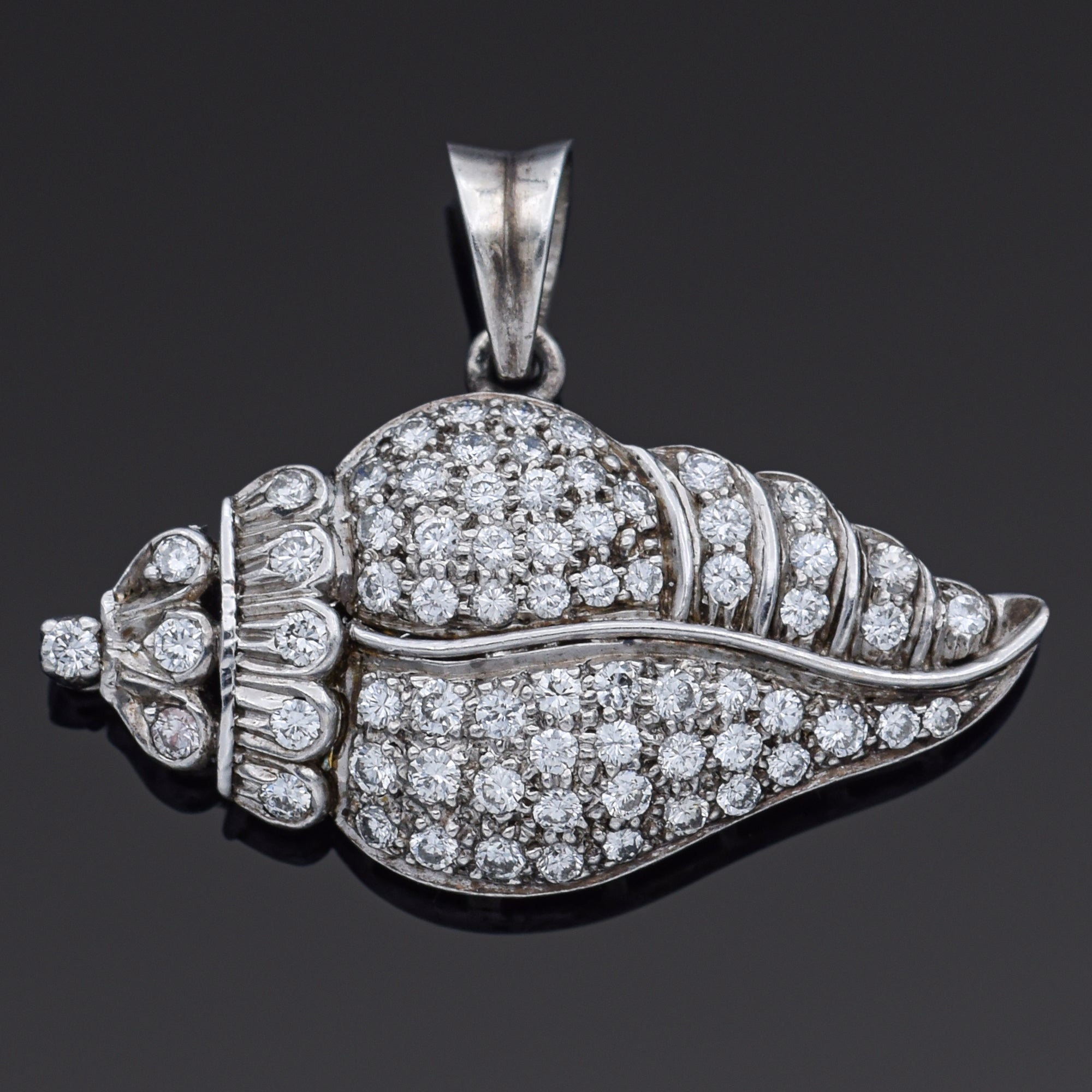 Vintage 1.04 TCW Diamond Sterling Silver Conch Shell Pendant