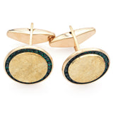 Vintage Lucien Piccard 14K Yellow Gold Green Tsavorite Round Cufflinks 19 mm