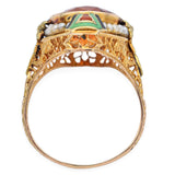 Antique 14K Yellow Gold 5.15 Ct Citrine & Pearl Enamel Cocktail Ring Size 5.5