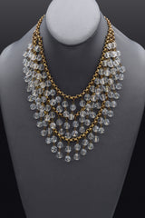 Antique Faceted Crystal Gold Filled Beaded Bib Statement Necklace