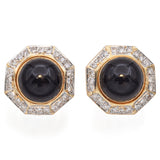 Vintage 14K Yellow Gold Black Onyx and Diamond Earrings