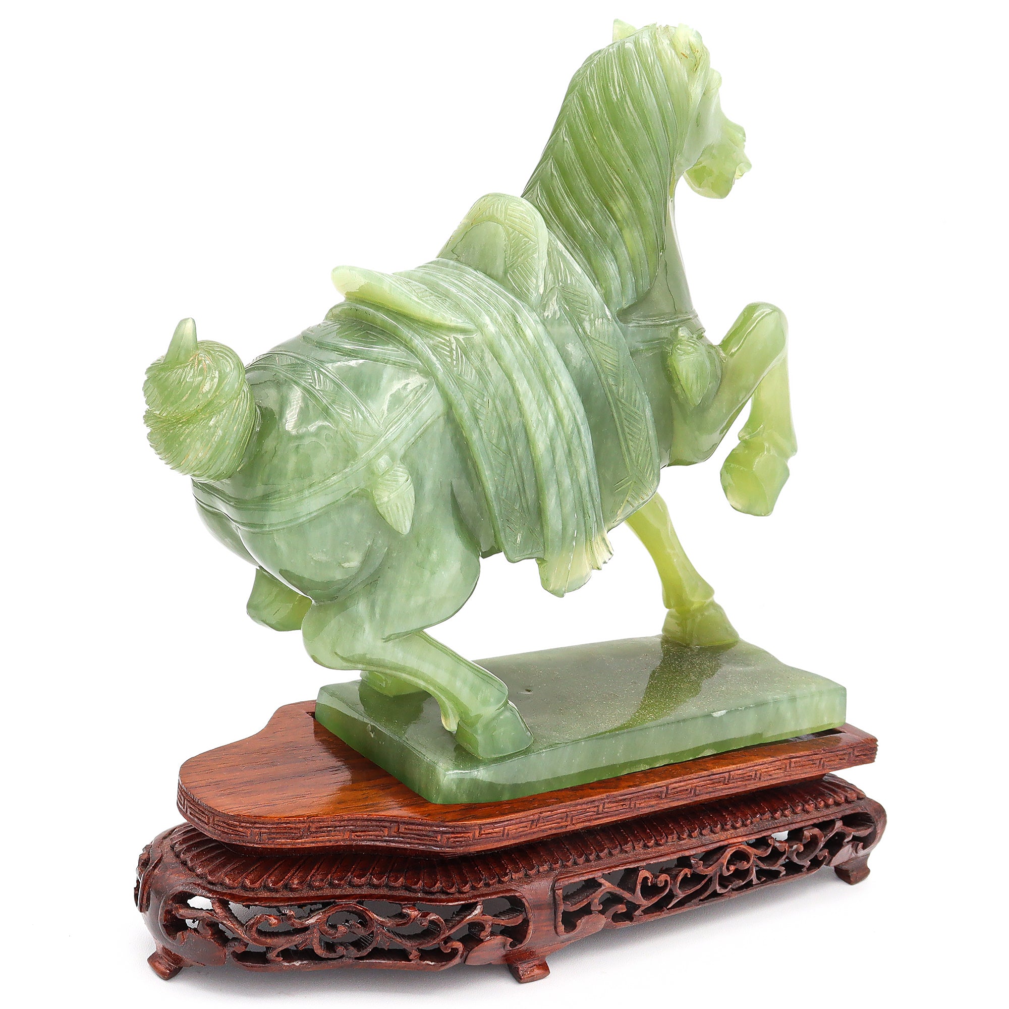 Vintage Carved Serpentine Horse Figurine with Wooden Stand 3.7lbs 8.5"x7"x2.5"