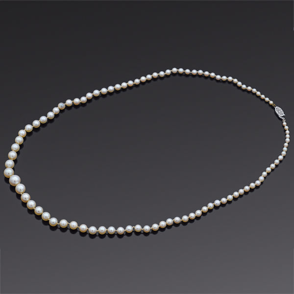 Vintage Graduated Pearl 14K White Gold Beaded Strand Necklace