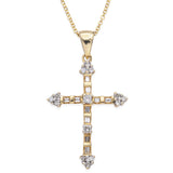 14K Yellow Gold Baguette & Round Diamond 0.22 TCW Cross Pendant Necklace