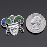 Los Castillo Sterling Silver Azurite-Malachite Mosaic Azteca Mask Brooch Pin