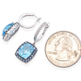 18K White Gold 7.4 Ct. Blue Topaz, Diamond, Sapphire Halo Drop Earrings