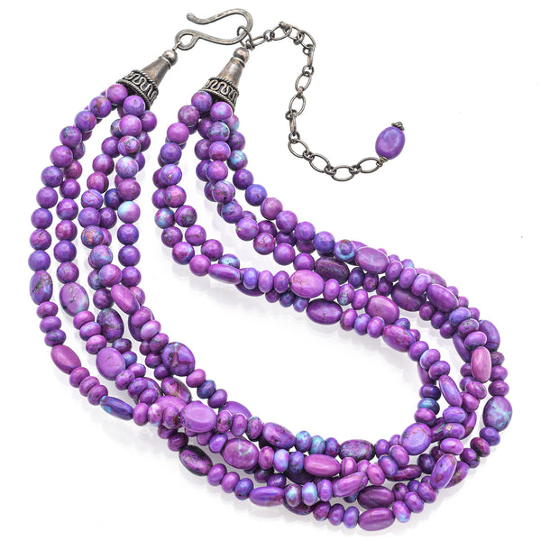 Estate Sterling Silver Kingman Purple Turquoise Beaded Five-Strand Necklace