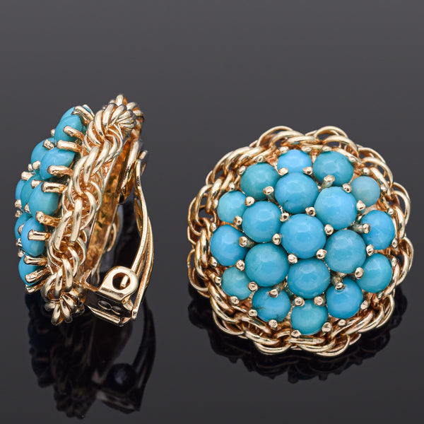 Cartier 14K Yellow Gold Turquoise Cluster Clip-On Earrings