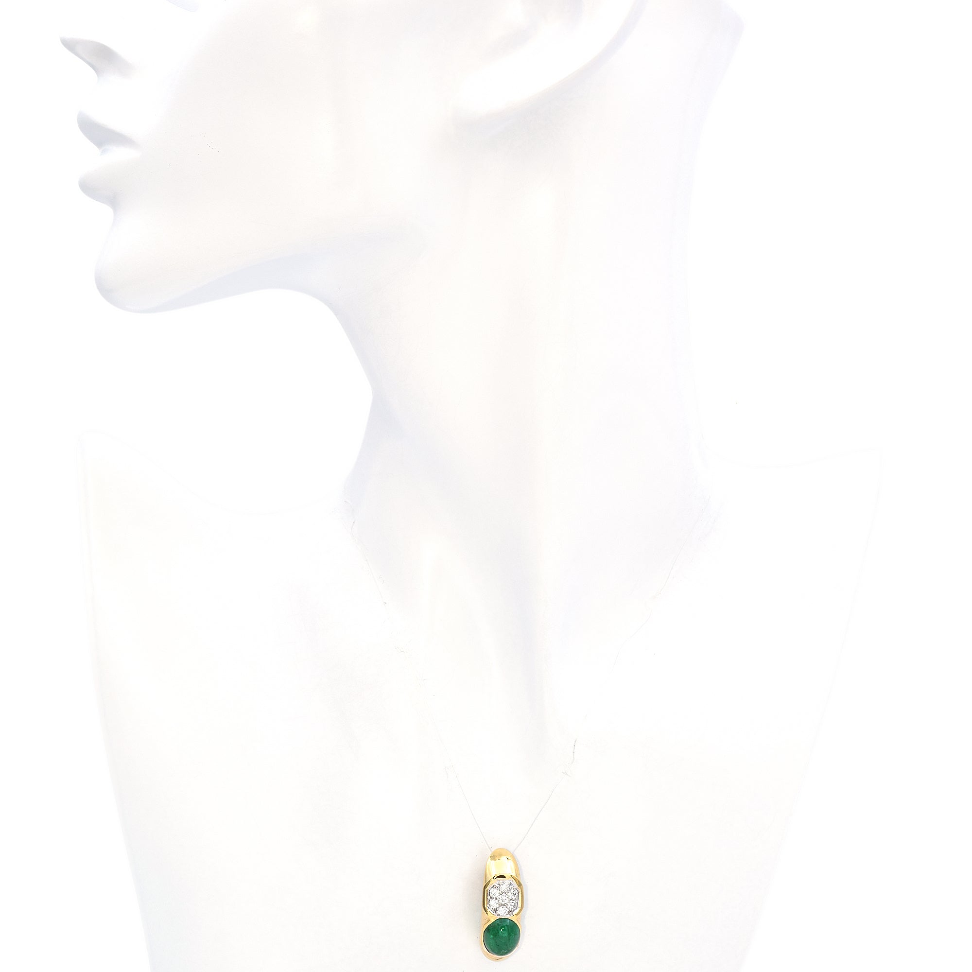 17K Yellow Gold 2.92 Ct. Emerald Cabochon and Diamond Pendant