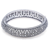 Estate Sterling Silver Marcasite Filigree Hinged Bangle Bracelet 7.25 Inches