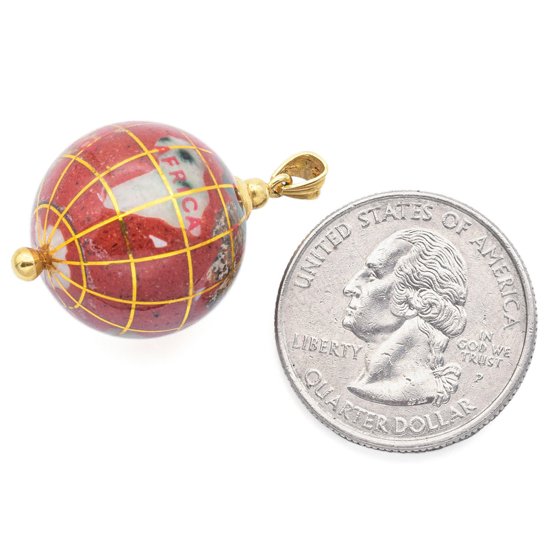 Vintage 14K Yellow Gold Multi-Stone Globe World Charm Pendant